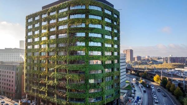 The Eden office block, featuring Europe’s largest living wall, in New Bailey, Salford, UK.