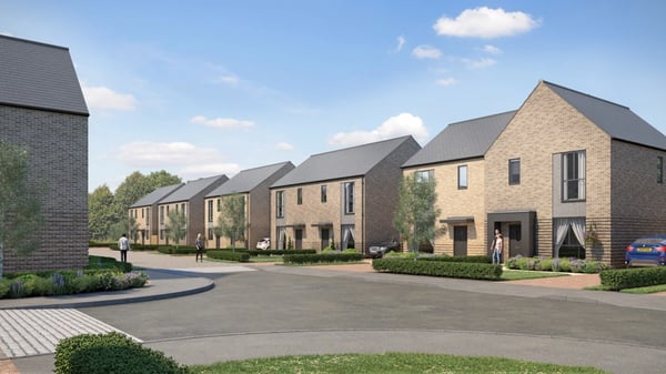 A digital illustration of new affordable homes to be built on Hart Road, Thundersley, UK.
