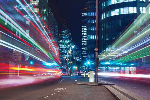 Long Exposure Image Of Financial District In London, UK