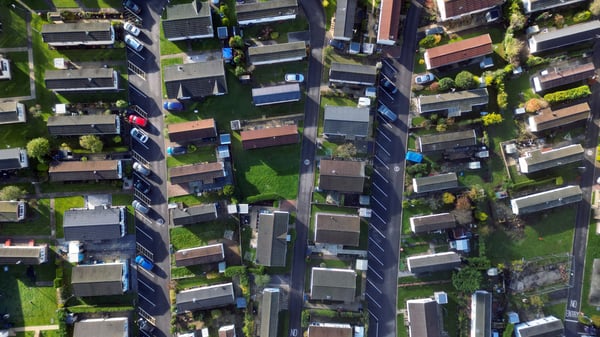 Overhead Aerial View Of A Mobile Home Park