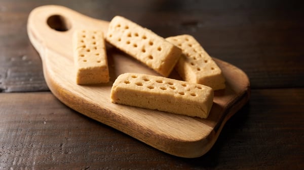 Scottish Shortbread on a wooden sharing platter.