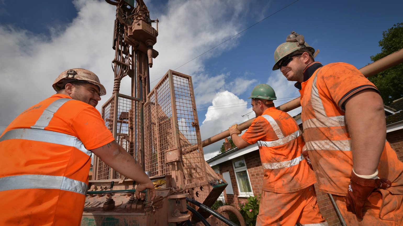 Engineers drilling rig for ground source heat pumps  Engineers drilling rig for ground source heat pumps