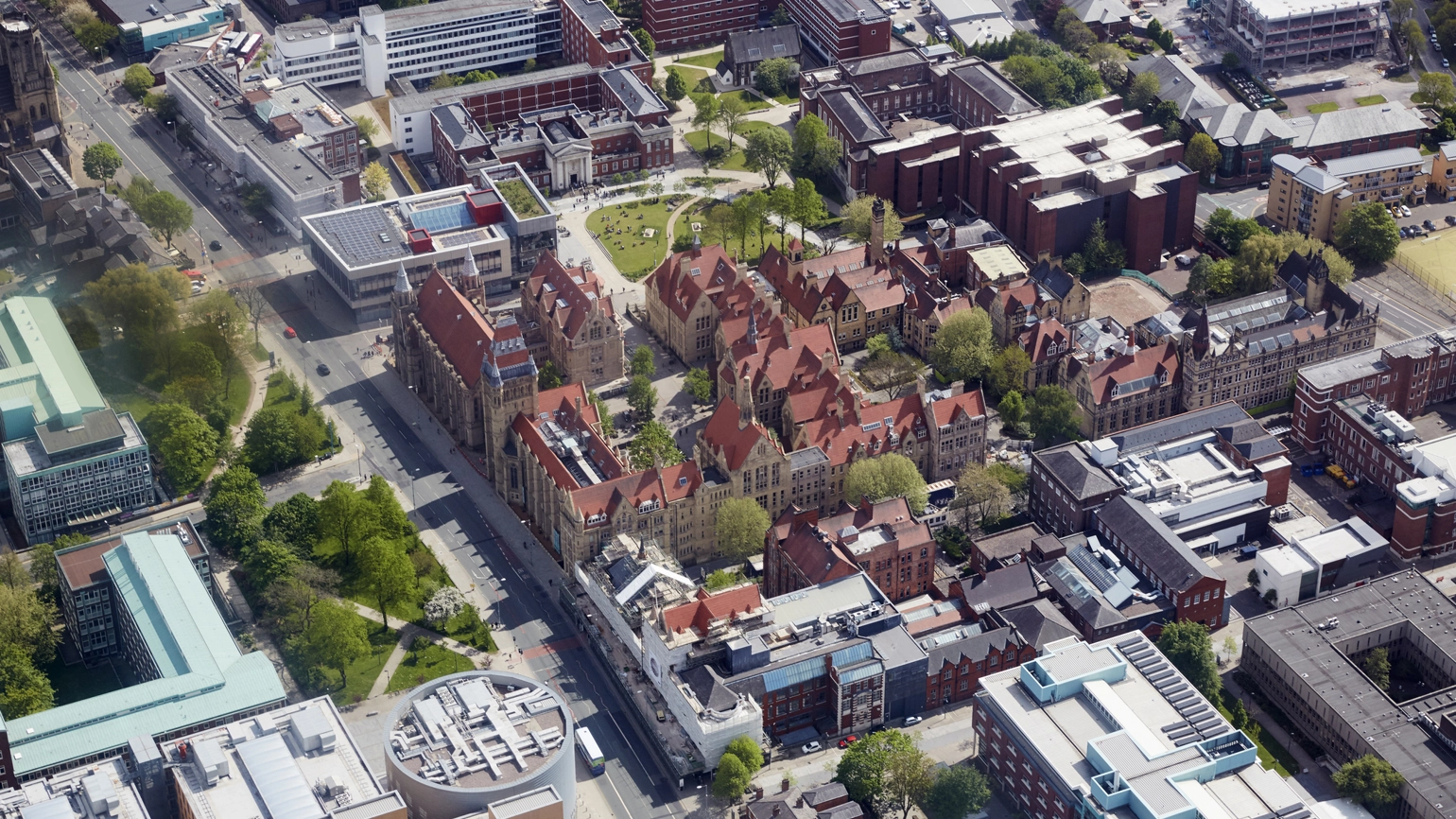 Manchester University in aerial view Manchester University in aerial view