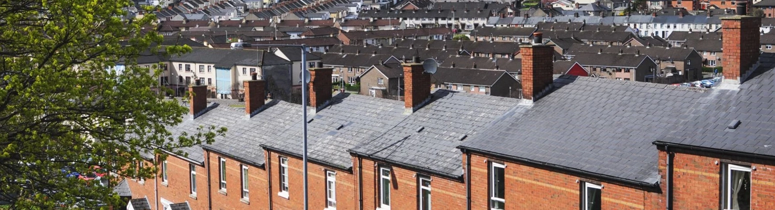 Photograph of houses down a residential street Photograph of houses down a residential street