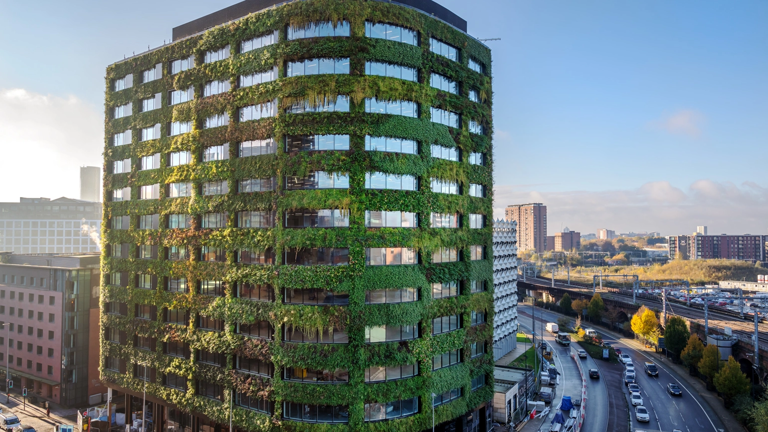 The Eden office block, featuring Europe’s largest living wall, in New Bailey, Salford, UK. The Eden office block, featuring Europe’s largest living wall, in New Bailey, Salford, UK.