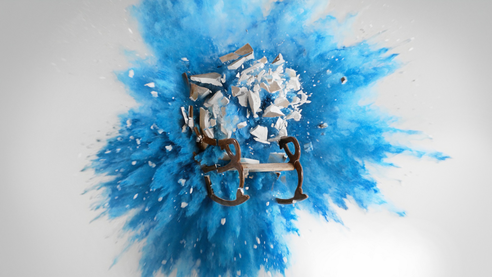 Blue colour and chair explosion image