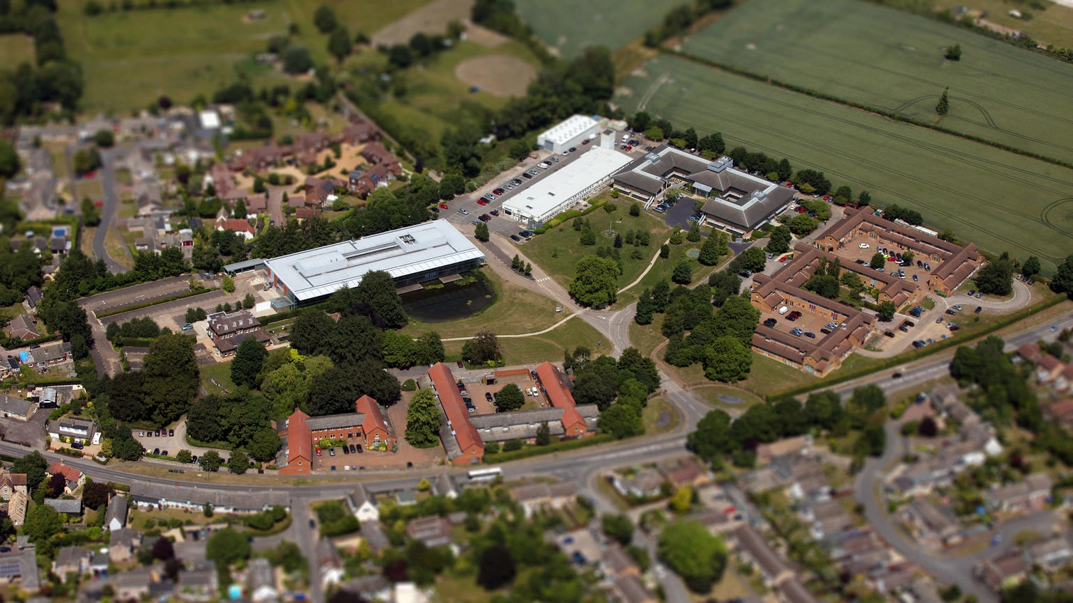 Melbourn Science Park in Cambridgeshire in aerial view Melbourn Science Park in Cambridgeshire in aerial view